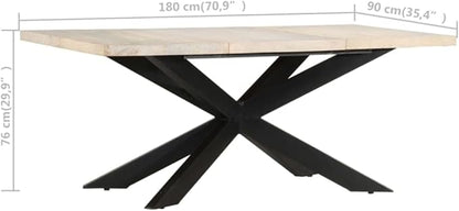 Solid Bleached Mango Wood Dining Table 70.9 inch Rectangular Industrial Kitchen & Dining Room Table Seats 8 for Modern Farmhouse Small Spaces