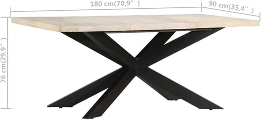 Solid Bleached Mango Wood Rectangular Dining Table Beige 70.9x35.4 Inch Industrial Style for Dining Room Seats 8
