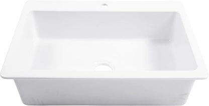 Sinkology Jackson 33 Inch White Fireclay Drop-In Kitchen Sink, Single Bowl, 1 Faucet Hole, Fits 36 Inch Cabinet, Surefire Finish
