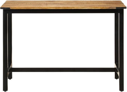 Small Dining Table 43 x 26 in Solid Mango Wood Top with Powder-Coated Iron Base, Rectangular Kitchen Table for 4, Industrial Brown Finish, Indoor Use Only, Easy Assembly