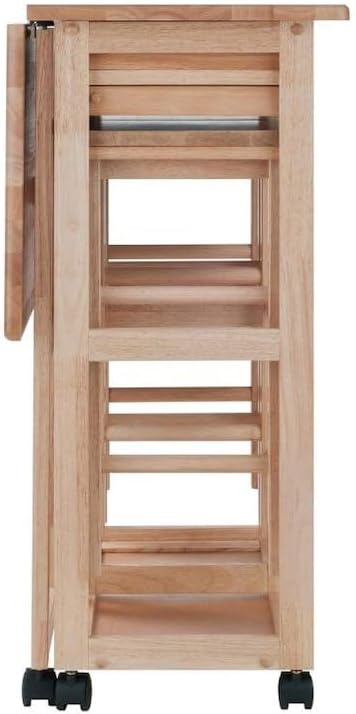 Furnifact Folding Kitchen Trolley Drop Leaf Table with Two Stools, Compact Folding Dining Table with Chairs and Storage, Small Kitchen Cart with Seating