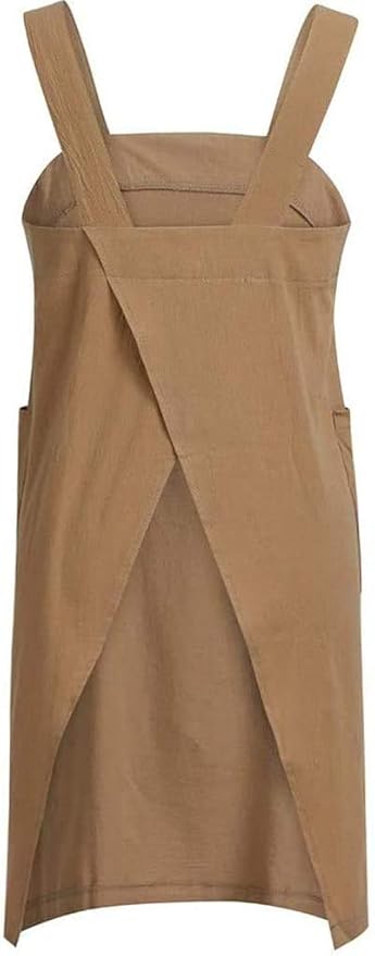 Cotton Linen Apron Cross Back Apron for Women with Pockets Pinafore Dress for Baking Cooking