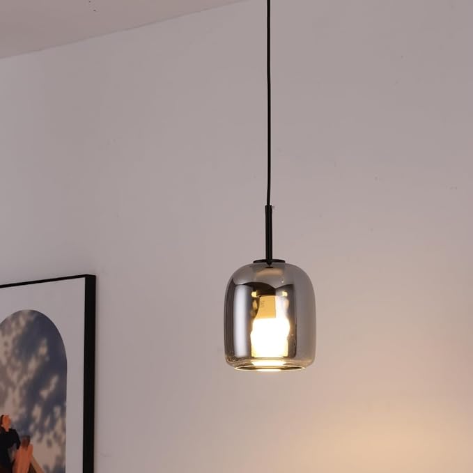 Smoked Grey Pendant Lights Kitchen Island - Small Size Hanging Light Fixture - Includes E26 Bulb