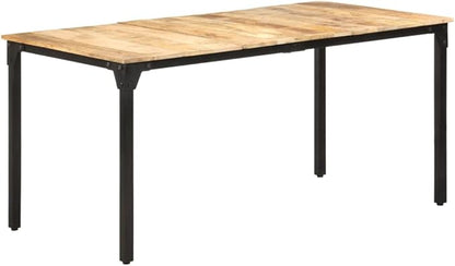 Solid Mango Wood Dining Table Natural Brown Rectangular Rustic Industrial Style Kitchen and Dining Room Furniture 63x31.5x29.9 Inches Accommodates 6