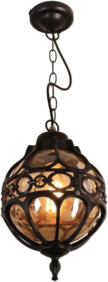 Retro Outdoor Pendant Light Industrial Vintage Outside Waterproof Ceiling Hanging Light Globe Glass Lampshade Aluminum Chandelier for Porch Garden Patio Farmhouse (Black,18cm)
