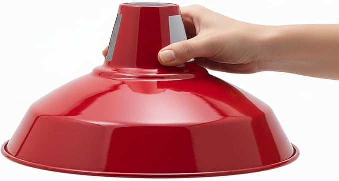 Plug in Pendant Light, 13.1FT Hanging Light with Plug in Cord and On/Off Switch, Industrial Red Barn Metal Shade Pendant Light for Kitchen Island, Dining Room, Bar, Cafe, Living Room, Red