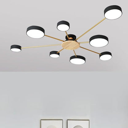 8-Lights LED Ceiling Light Fixture,48 Inch Modern Ceiling Lights Flush Mount Wooden 64W Dimmable Chandelier for Living Room Bedroom Kitchen,3000K/4000K/6000K Temperatures Selectable Black