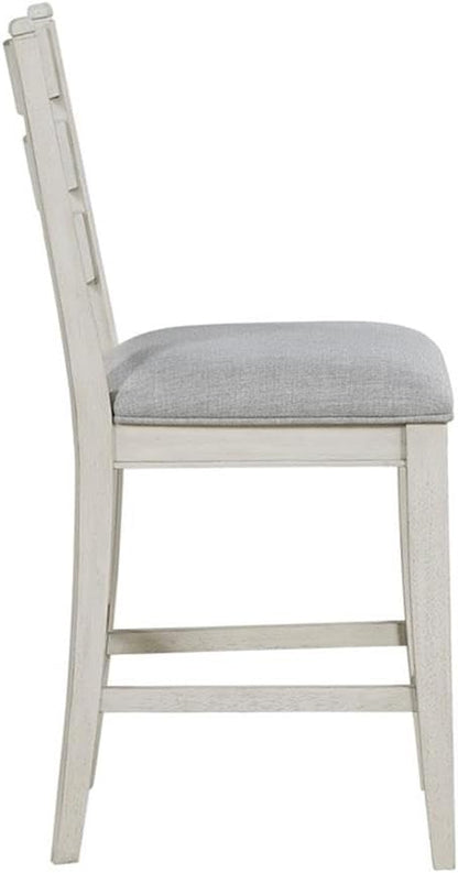 Pemberly Row Counter Height Chairs - Set of 2, Gray Upholstered Textured Seats, Weathered White Solid Wood Frame, Rustic Style for Kitchen Islands or Bar Areas, 250lb Capacity, 19x17.5x25 in