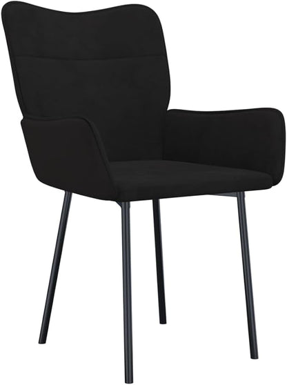 Set of 2 Black Velvet Dining Chairs with Padded Armrests and Tapered Metal Legs, Modern Ergonomic Design for Dining Room, Kitchen, or Vanity Area