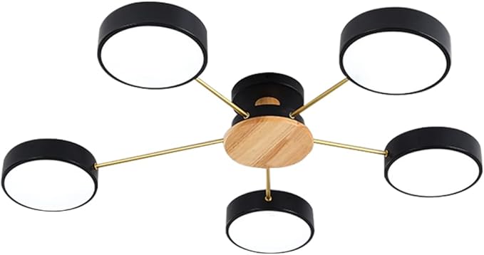 LED Ceiling Light Fixture,32 Inch 5-Lights Modern Ceiling Lights Flush Mount Wooden 40W Dimmable Chandelier for Living Room Bedroom Kitchen,3000K/4000K/6000K Temperatures Selectable Black