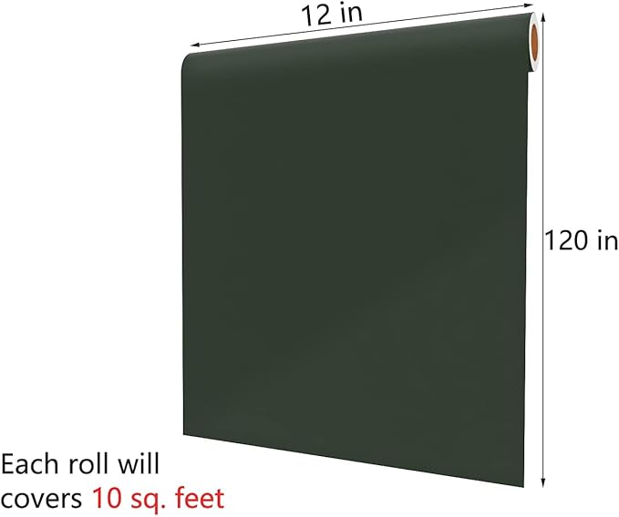 Decotalk Green Wallpaper Dark Green Peel and Stick Contact Paper for Cabinets SolidGreen Vinyl Wallpaper for Walls Removable Solid Color Wall Covering Self Adhesive 12"x120" DarkGreen Contact Paper