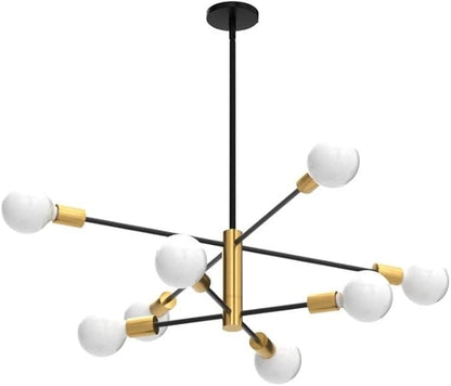 KAISITE Modern Sputnik Chandelier - 8-Light Ceiling Light Fixture Height Adjustable Mid Century Plating Finished Black and Gold Chandelier for Bedroom Living Room Dining Room Kitchen Foyer