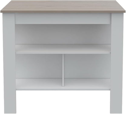 GOWE Roblar 8-Shelf 2-Door 2-Piece Kitchen Set, Kitchen Island and Pantry Cabinet White and Light Gray