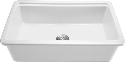 VEVOR 33x19 inch Farmhouse Sink, White Sink Workstation, Fireclay Topmount Undermount Basin, Drop-In Single Bowl Basin with Multiple Accessories, Large Capacity Household Dishwasher Sinks for Kitchen