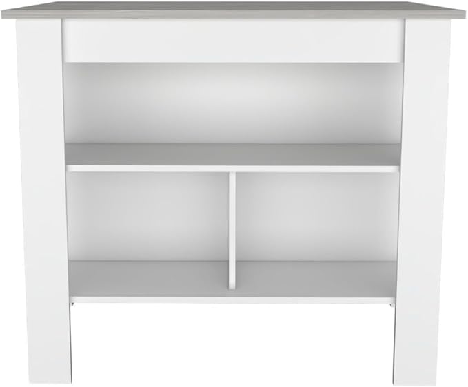 Kitchen Island Kitchen Table 35" H Four Legs with 3 Open Storage Shelves Wide Top for Meal Prep Spacious Leg Room Practical(Gray White)