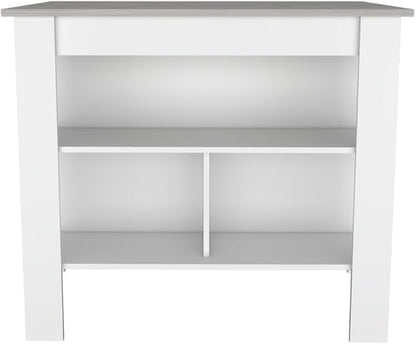 Kitchen Island Kitchen Table 35" H Four Legs with 3 Open Storage Shelves Wide Top for Meal Prep Spacious Leg Room Practical(Gray White)