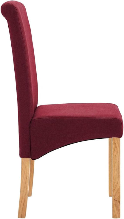 Modern Farmhouse Dining Chairs Set of 4 Red Fabric Upholstered Wooden Frame Accent Chairs for Kitchen Living Room Comfortable Furniture