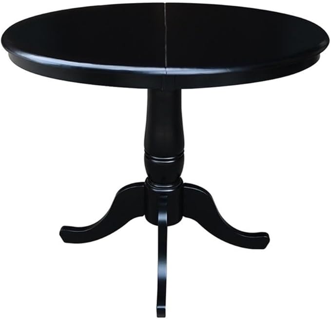 International Concepts 36-Inch Round Top Pedestal Table with 12-Inch Leaf, 30-Inch Standard Table Height, Black