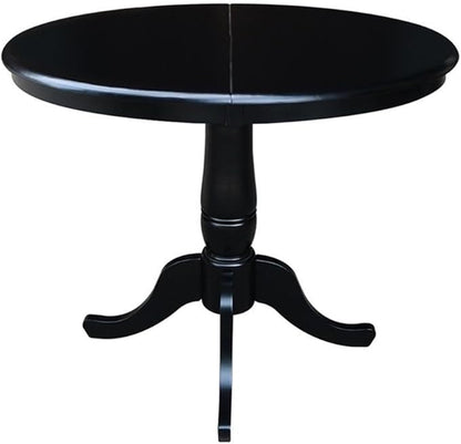 International Concepts 36-Inch Round Top Pedestal Table with 12-Inch Leaf, 30-Inch Standard Table Height, Black
