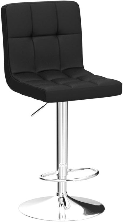 COSTWAY Adjustable Bar Stools Set of 2, Modern Swivel PU Leather Bar Chair with Backrest, Soft Cushioned Seat, Footrest, Sturdy Metal Frame, Comfortable Barstools for Kitchen Island, Pub, Black