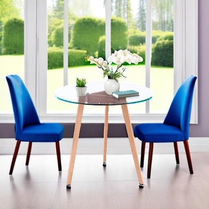 ivinta Round Dining Table for 4 People, 31.5" Modern Glass Kitchen Table with Tempered Glass Top and Wooden Legs for Dining Room, Living Room, RD-DT (Natural Wood)