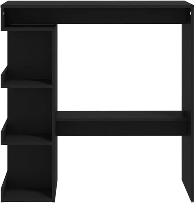 Bar Table Black Engineered Wood, Standard Rectangular Kitchen Dining Table, Modern Design for Indoor Living Space, 3 Shelves, Footrest, 39.4 x 19.7 x 40.0 Inches