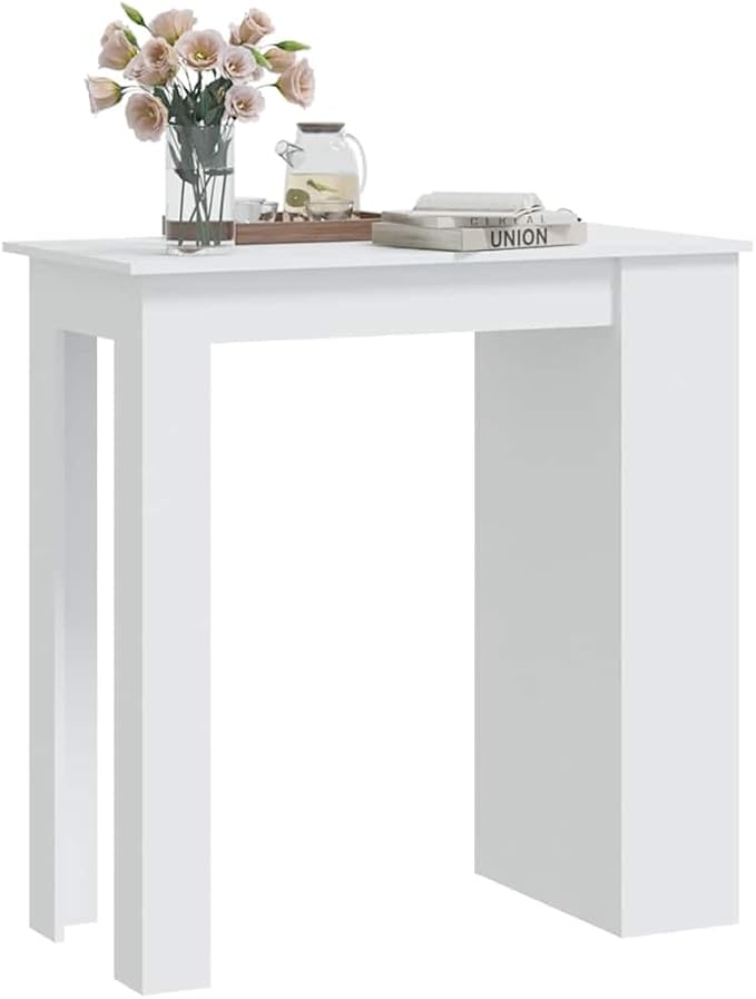 White Engineered Wood Bar Table 40.2 in x 19.7 in x 40.7 in with Ample Storage and Modern Design for Kitchen Dining and Entertaining, Easy Maintenance Smooth Surface