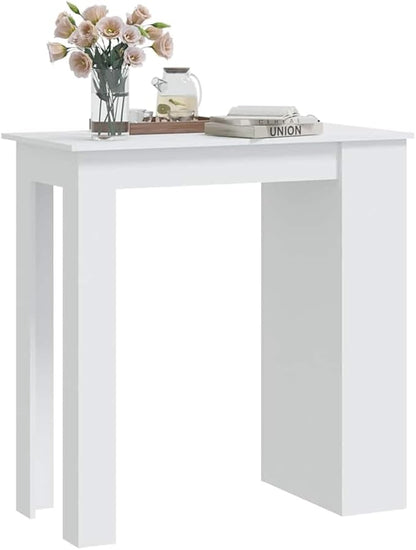White Modern Bar Table 19.7 x 40.2 x 40.7 in Matte Engineered Wood Narrow Counter Height Dining Surface with Shelves for Kitchen Living Room and Bar Space