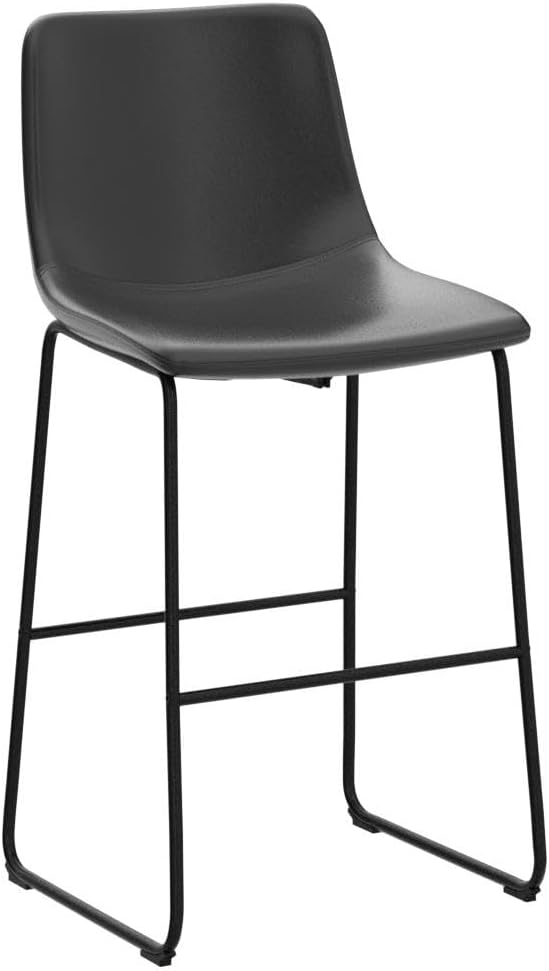LEMBERI 30 inch Bar Stools Set of 2, Modern Counter Height Bar Stools, Faux Leather Barstool with Back and Metal Leg, Armless Bar Chairs for Kitchen Island (Black, 2pcs 30")