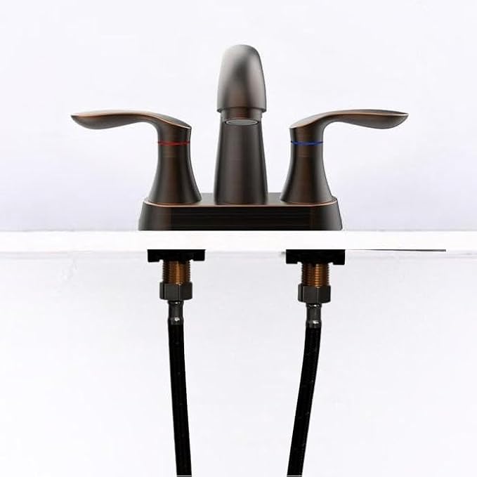 Bathroom Faucet, 4 Inch Bathrooms Faucets for Sink 3 Hole, Centerset Bathroom Sink Faucet with Pop Up Drain and cUPC Lead-Free Hose(ORB)
