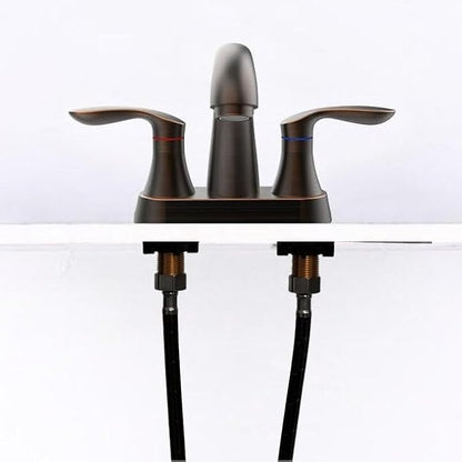 Bathroom Faucet, 4 Inch Bathrooms Faucets for Sink 3 Hole, Centerset Bathroom Sink Faucet with Pop Up Drain and cUPC Lead-Free Hose(ORB)