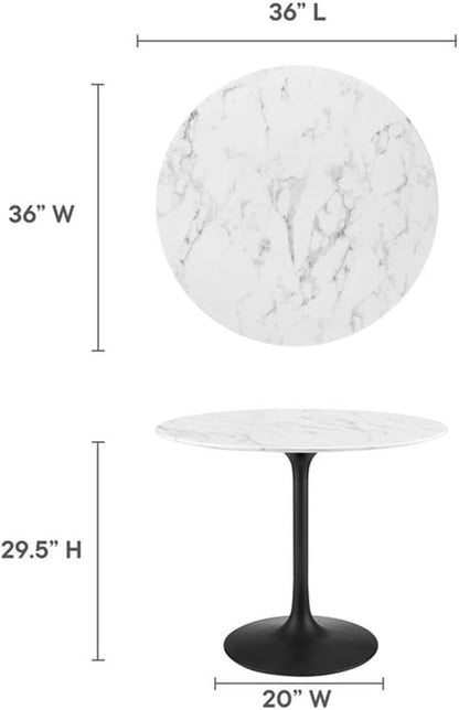 Modway Lippa Mid-Century Modern 36" Round Artificial Marble Dining Table in Black White