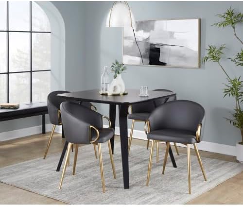 Dining Chair with Gold Metal Frame, Grey Faux Leather Upholstered Padded Seat and Backrest for Kitchen Island Living Room Accent Chair