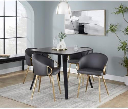 Dining Chair with Gold Metal Frame, Grey Faux Leather Upholstered Padded Seat and Backrest for Kitchen Island Living Room Accent Chair