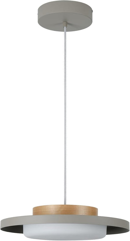 Modern Pendant Lights,15 inch,Real Wood Cap,3000K/Warm White/22W Dimmable,LED Pendant Light Fixtures for Kitchen, Dining Room, Living Room,Gray