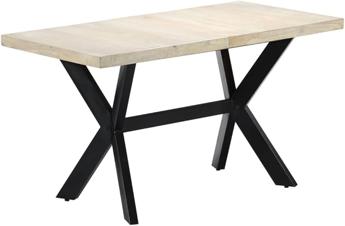 Solid Mango Wood Dining Table Rectangular Shape 27.6 x 55.1 x 29.5 Inches Bleached Finish for Modern Dining Room and Kitchen Use