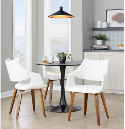 Faux Leather Dining Chairs Set of 2, Kitchen Island Chairs with White Padded Seat and Walnut Bent Wood Legs for Dining Room Living Room Restaurant