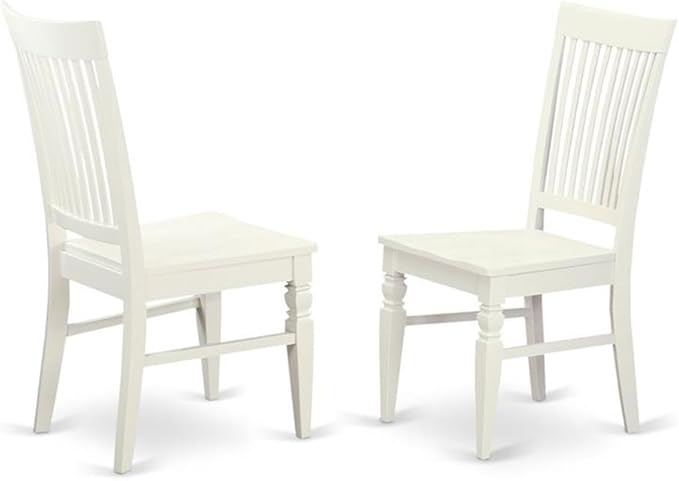 East West Furniture WEC-WHI-W Weston Dining Room Chairs - Slat Back Wood Seat Chairs, Set of 2, Linen White