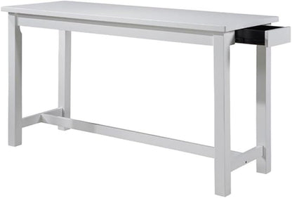 Lexicon 4-Piece Counter Height Table with 3 Stools, Wood Kitchen Counter Table Set with 2 Built-in USB Ports, 2 Charging A/C Power Outlets, Console Drawer, Upholstered Bar Stools, White