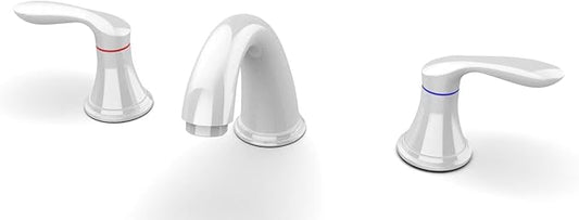 Bathroom Sink Faucet, Faucet for Bathroom Sink, Widespread White Bathroom Faucet 3 Hole with Stainless Steel Pop Up Drain and cUPC Lead-Free Hose - (White)