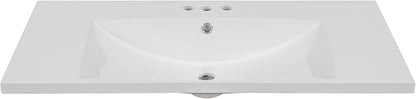36"x18" Bathroom Vanity Sink Top Only, Center-Located Undermount Countertop, Fit for 4" Centerset Faucet (Not Included), White