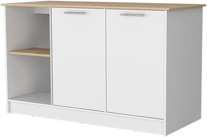 GOWE Mercury Kitchen Island with Spacious Countertop, Double Door Cabinets, and 2 Open Storage Shelves