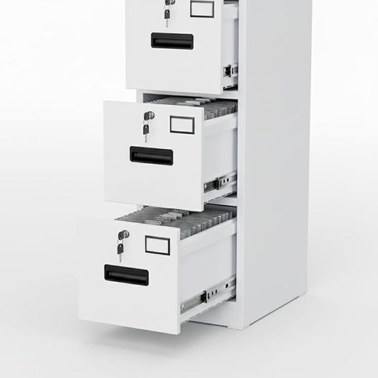 GarveeHome 4 Drawer Metal File Cabinet with Independent Locks, Heavy Duty Steel Vertical Filing Cabinet for A4 Letter/Legal Size, Locking Drawers for Home Office School, White