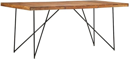 Industrial Dining Table 70.9x35.4 in Solid Acacia Wood & Steel Large for 6 Rectangular Kitchen Room Furniture Extendable Look