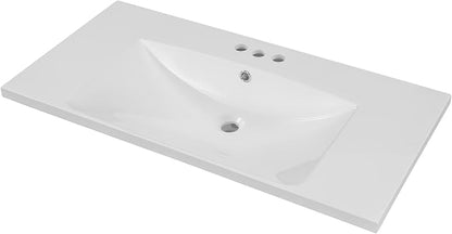 36"x18" Bathroom Vanity Sink Top Only, Center-Located Undermount Countertop, Fit for 4" Centerset Faucet (Not Included), White