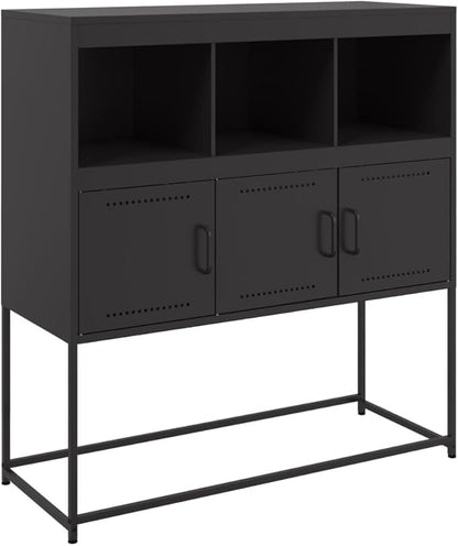 Black Cold-Rolled Steel Sideboard, 3-Door Buffet Cabinet for Living Room, Kitchen Island Furniture Storage, Matte Finish, 39.6 x 100.4 x 42.1 Inches Kitchen Furnitur