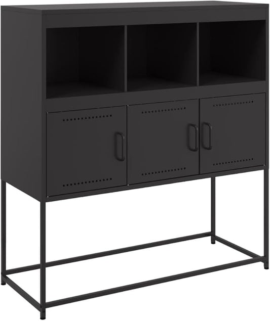 Black Cold-Rolled Steel Sideboard, 3-Door Buffet Cabinet for Living Room, Kitchen Island Furniture Storage, Matte Finish, 39.6 x 100.4 x 42.1 Inches Kitchen Furniture