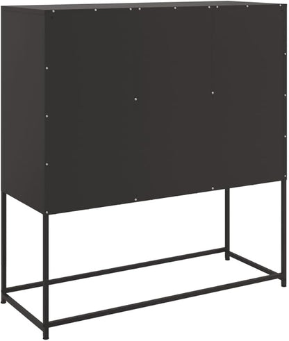Black Cold-Rolled Steel Sideboard, 3-Door Buffet Cabinet for Living Room, Kitchen Island Furniture Storage, Matte Finish, 39.6 x 100.4 x 42.1 Inches Kitchen Furnitur