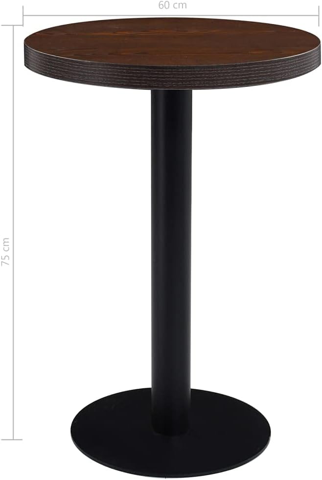 Round Bistro Table for Small Spaces, Dark Brown MDF Top with Black Steel Legs, Ideal for Dining Room, Kitchen, or Cafe Use