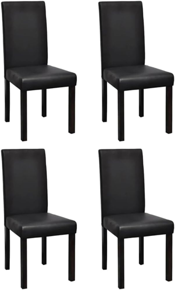 Set of 4 Black Modern Dining Chairs Wooden Frame Faux Leather Padded Seats Indoor Furniture for Kitchen Dining Room Living Room